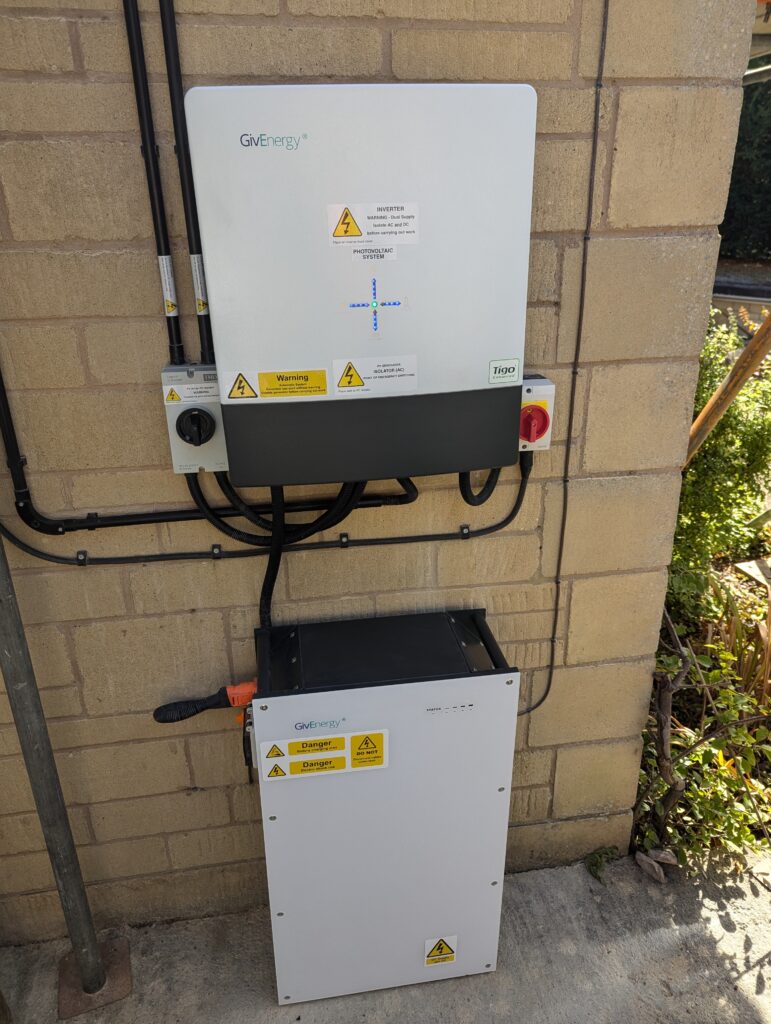 Outdoor solar pv and battery installation in cirencester